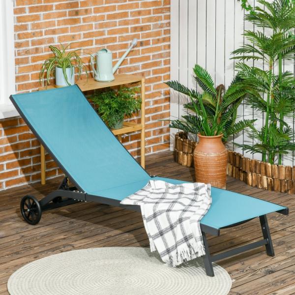 Sonnenliege, 5-stufig verstellbare Rücklehne, atmungsaktiver Stoff, Aluminiumrahmen, blau - Palo24