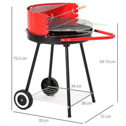 Holzkohlegrill auf Rollen Rundgrill Standgrill Holzkohle Rost BBQ Metall Rot