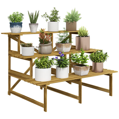 Etagère à fleurs escalier plante bois de sapin 3 marches L120 x L80 x H80cm