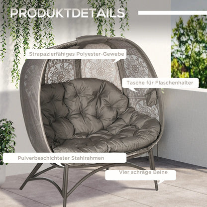 Gartenstuhl für 2 Personen, klappbar, großes Sitzkissen, Stahlrahmen, Farbe: Sand