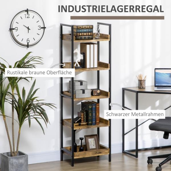 Leiterregal im Industrie-Design mit 5 Regalen Braun + Schwarz