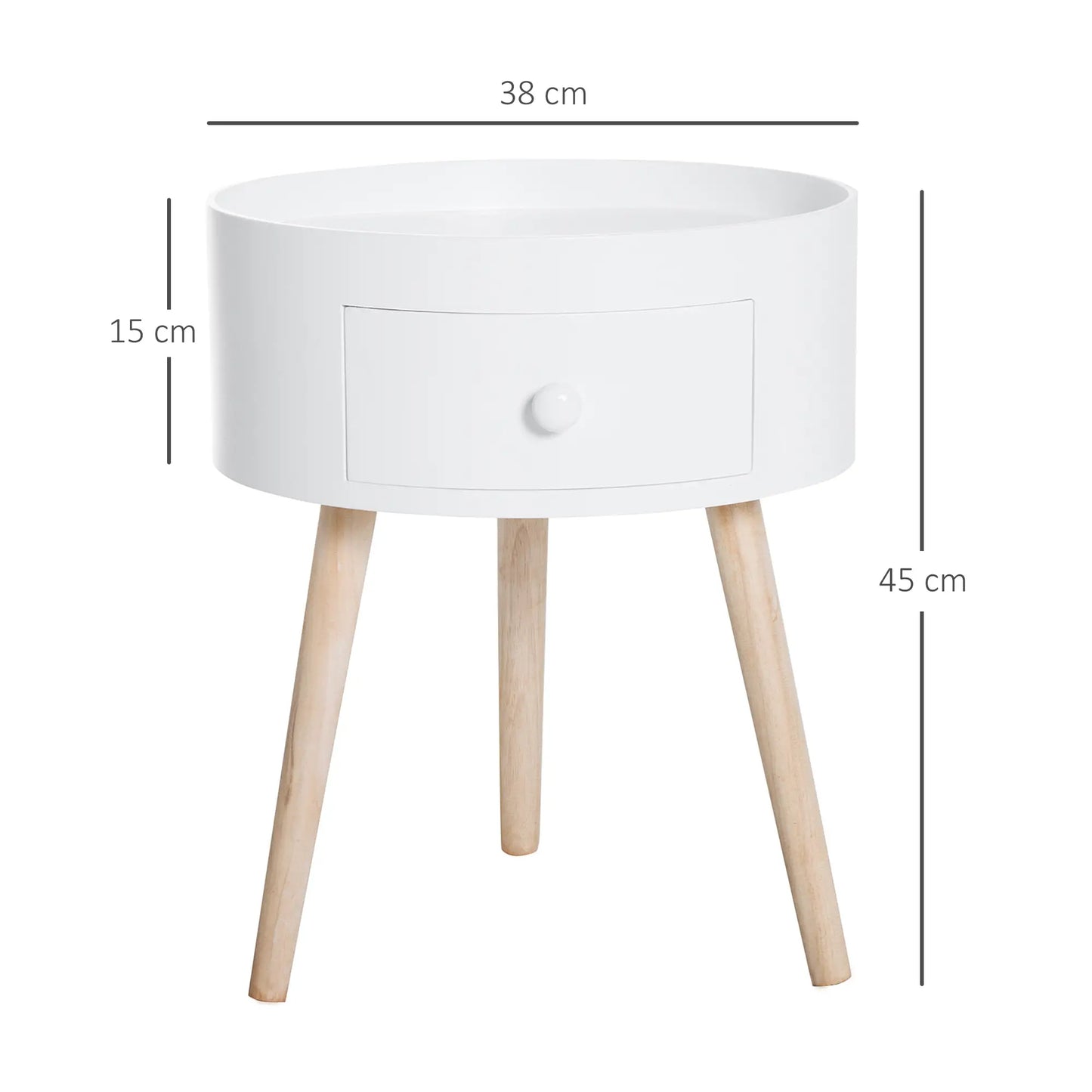Table basse table d'appoint ronde avec tiroir en bois blanc