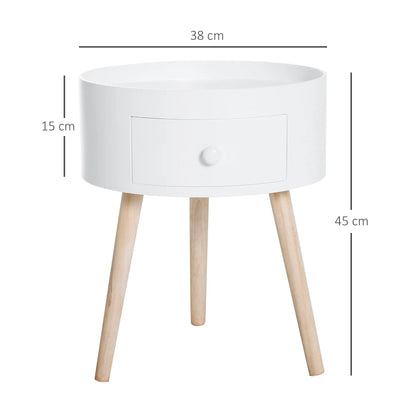 Table basse table d'appoint ronde avec tiroir en bois blanc