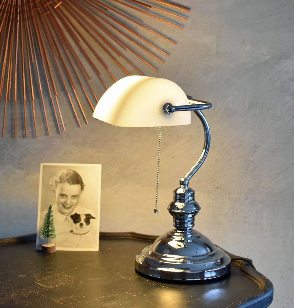 Schreibtischlampe Bankers Lamp Antik Stil Silber Weiss - Palo24