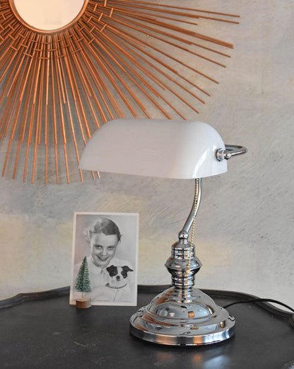 Schreibtischlampe Bankers Lamp Antik Stil Silber Weiss - Palo24