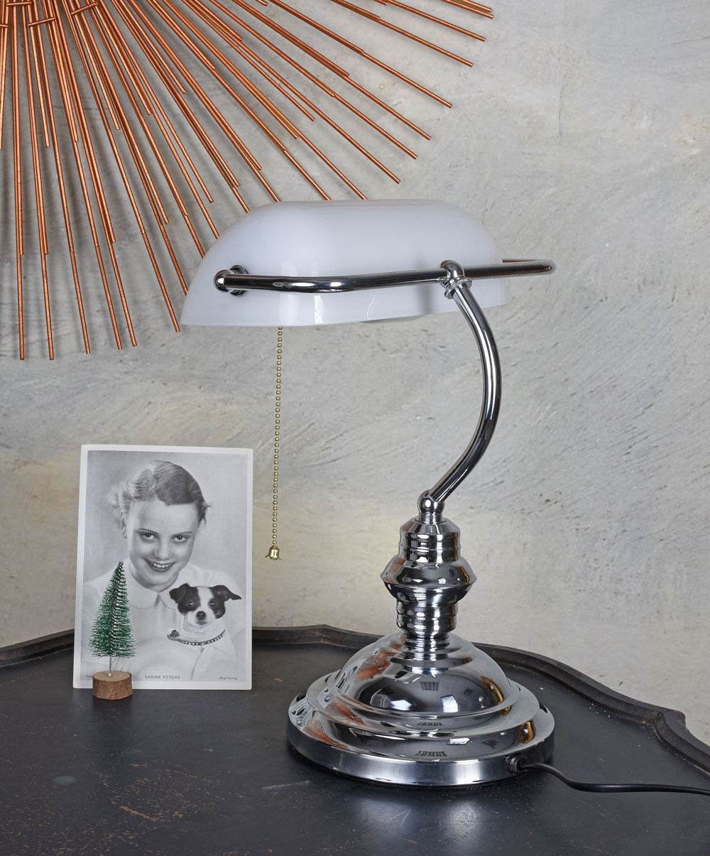 Schreibtischlampe Bankers Lamp Antik Stil Silber Weiss - Palo24