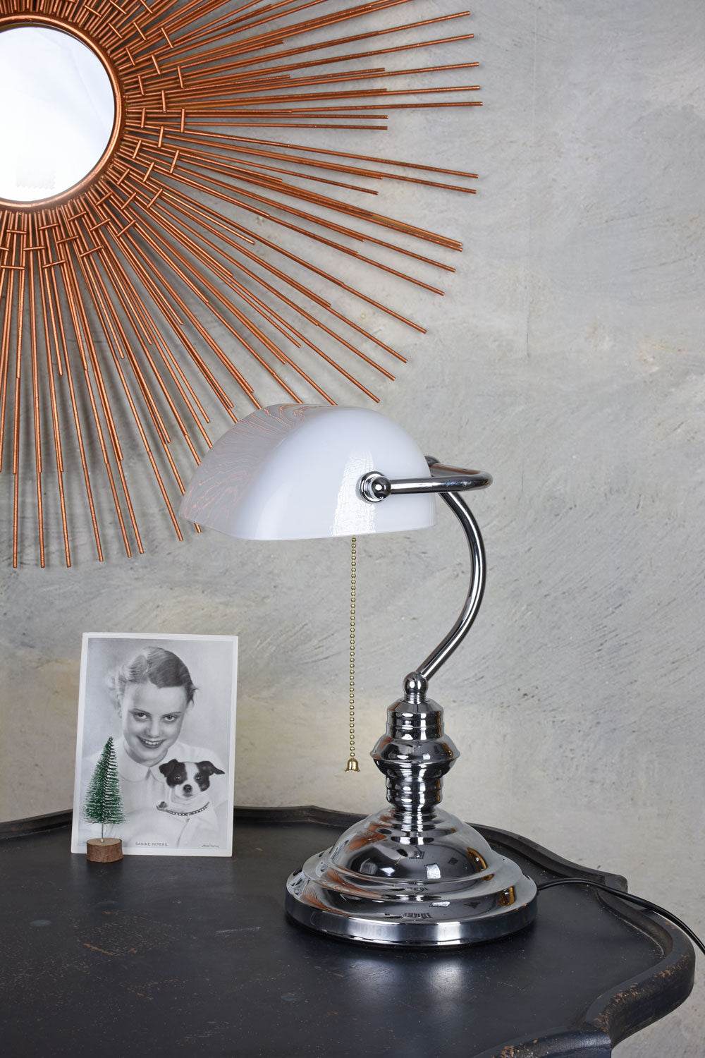 Schreibtischlampe Bankers Lamp Antik Stil Silber Weiss - Palo24