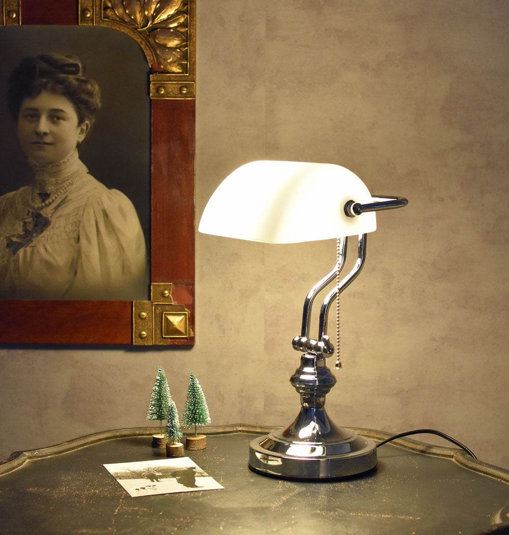 Bankerlampe Weiss Silber Anno 1900 - Palo24