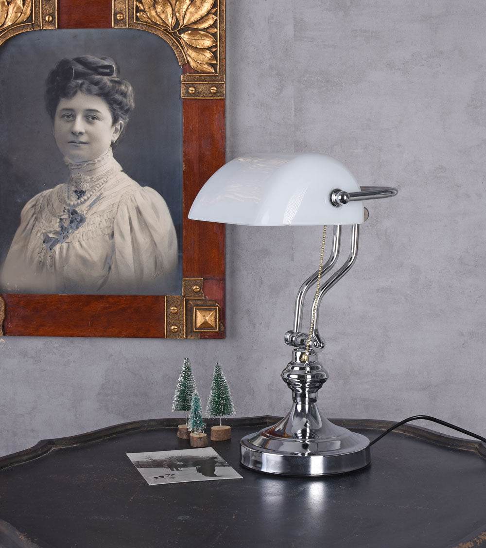 Bankerlampe Weiss Silber Anno 1900 - Palo24