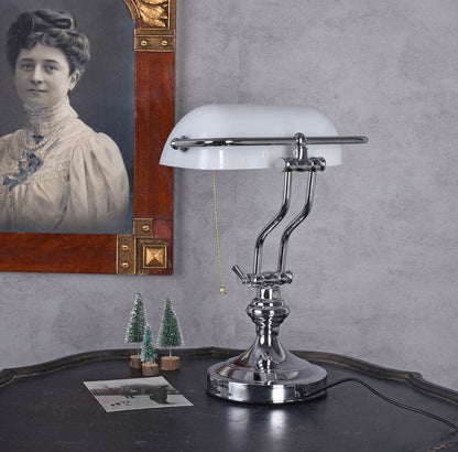 Bankerlampe Weiss Silber Anno 1900 - Palo24