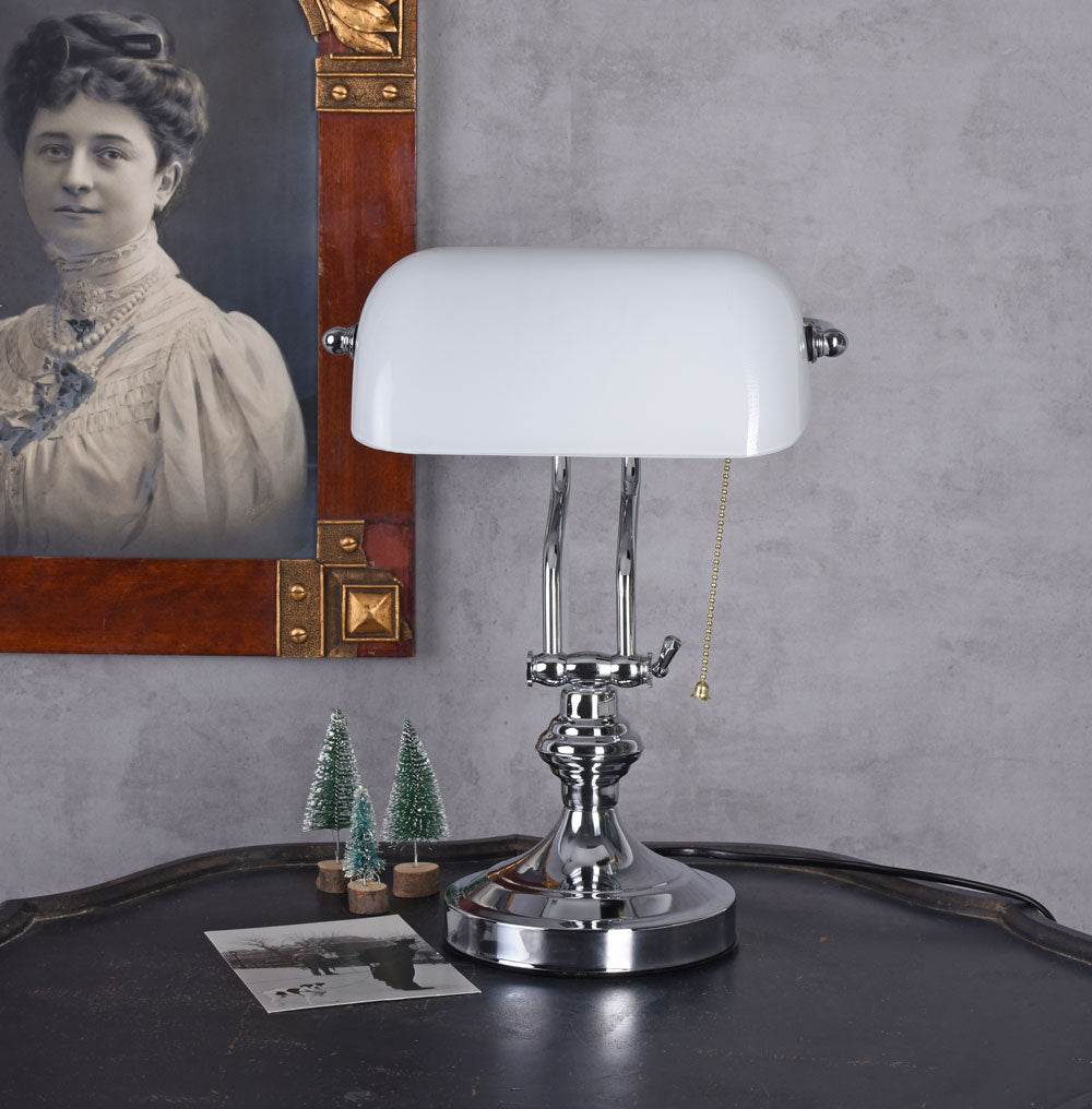 Bankerlampe Weiss Silber Anno 1900 - Palo24
