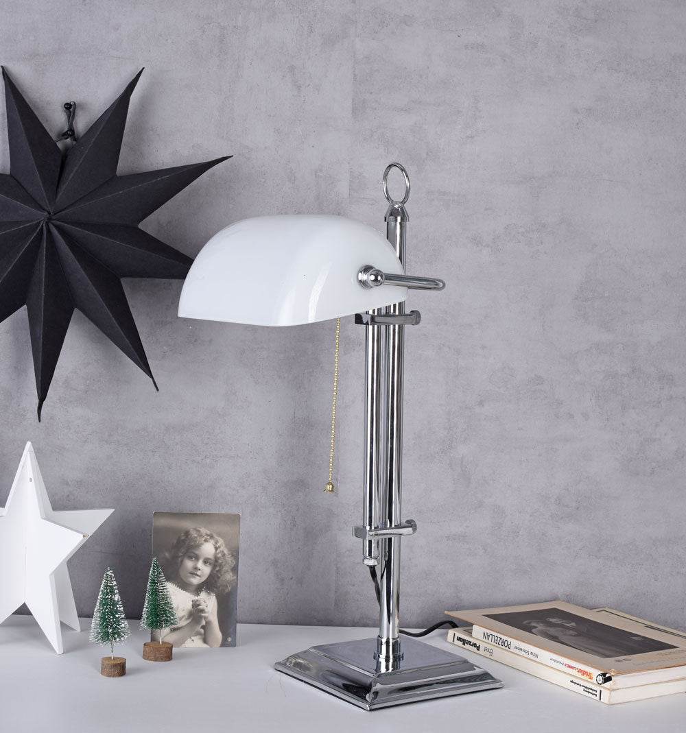Bankerleuchte Schreibtischlampe Weiss & Silber - Palo24