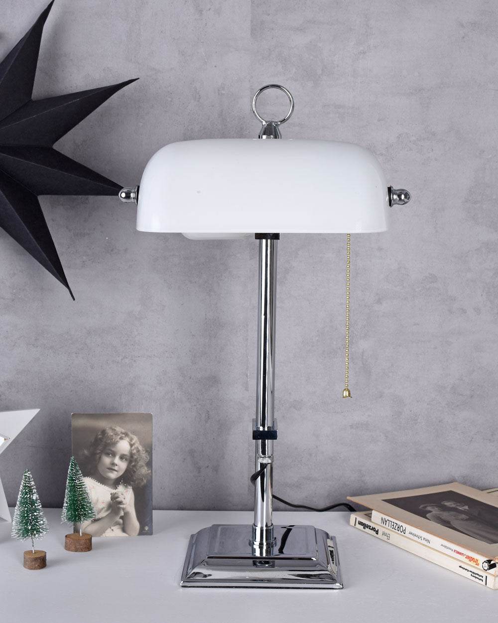 Bankerleuchte Schreibtischlampe Weiss & Silber - Palo24
