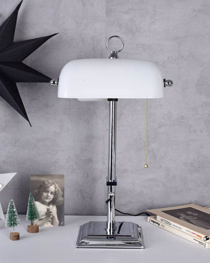 Bankerleuchte Schreibtischlampe Weiss & Silber - Palo24