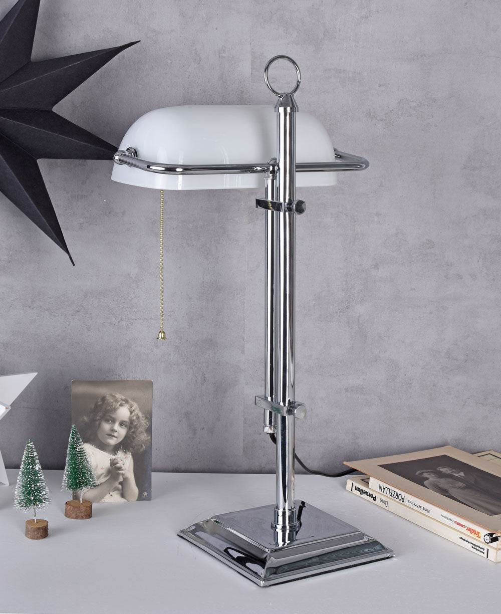 Bankerleuchte Schreibtischlampe Weiss & Silber - Palo24