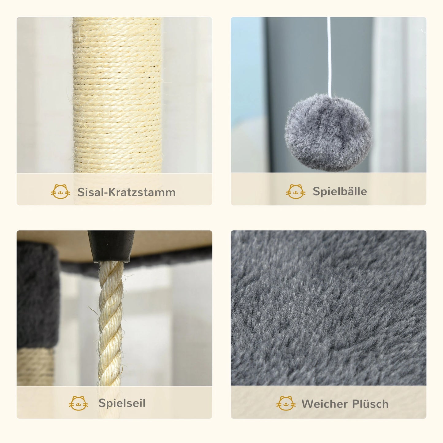 Pawhut Griffoir en Sisal et Hamac en Peluche Grotte 60 x 60 x 200 cm