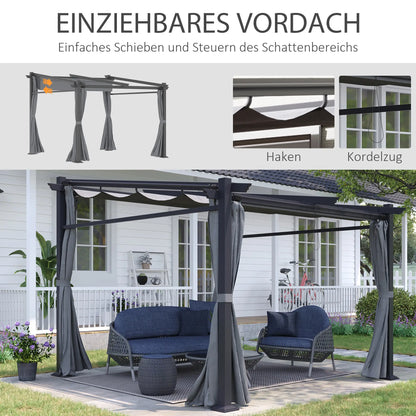 Pavillon Pergola, inklusive Befestigungsmaterial, ausziehbares Dach, Dunkelgrau