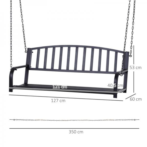 Hängebank 2-Sitzer Gartenschaukel Schaukelbank Schwebebank mit Ketten Metall Schwarz