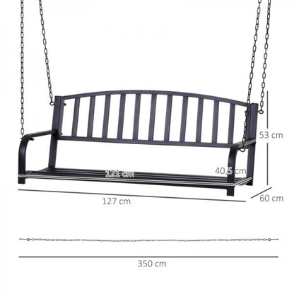 Hängebank 2-Sitzer Gartenschaukel Schaukelbank Schwebebank mit Ketten Metall Schwarz