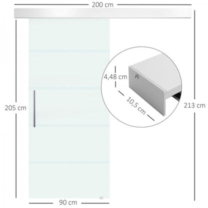 Glasschiebetür Schiebetür Tür Zimmertür mit Griffstange einseitig satiniert mit Streifen 2050x900 mm