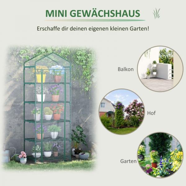 Foliengewächshaus Mini-Gewächshaus mit 5 Regale Aufzucht Treibhaus Transparent+Grün Stahl Kunststoff - Palo24
