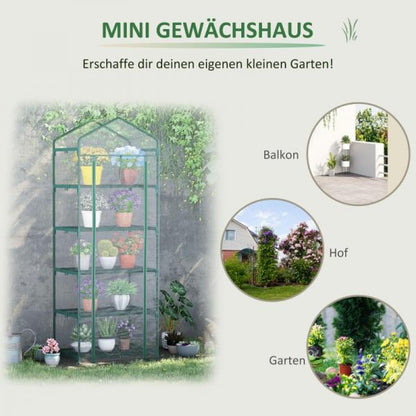 Foliengewächshaus Mini-Gewächshaus mit 5 Regale Aufzucht Treibhaus Transparent+Grün Stahl Kunststoff - Palo24