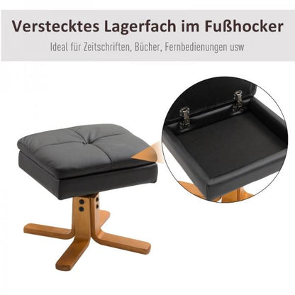 Relaxsessel mit Liegefunktion 360° drehbarer Sessel PU Holzgestell Schwarz