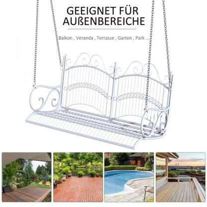 Hängebank Gartenschaukel mit Ketten Metall Weiss