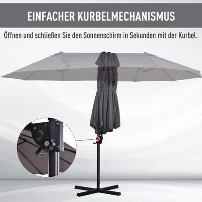 Sonnenschirm mit Kurbel Doppelschirm Gartenschirm Sonnenschutz Metall Grau