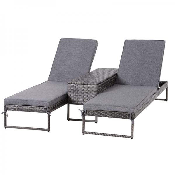 Transat de jardin, transat de relaxation, transat double, table d'appoint, 5 niveaux, PE gris