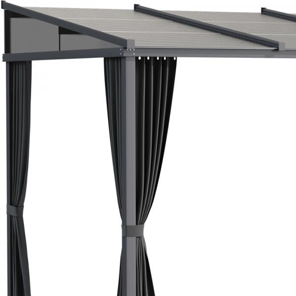 Gartenpavillon, Pergola, mit Schiebedach, Vorhängen, Aluminiumrahmen, dunkelgrau - Palo24