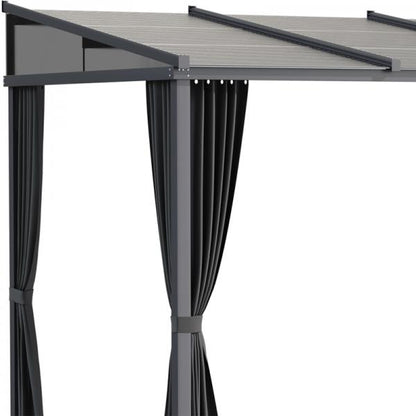Gartenpavillon, Pergola, mit Schiebedach, Vorhängen, Aluminiumrahmen, dunkelgrau - Palo24