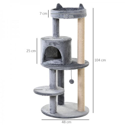 Katzenbaum 4-Stock Katzenhöhle mit Spielbällen Sitzstange Sisalsäule Sisal Plüsch Grau - Palo24