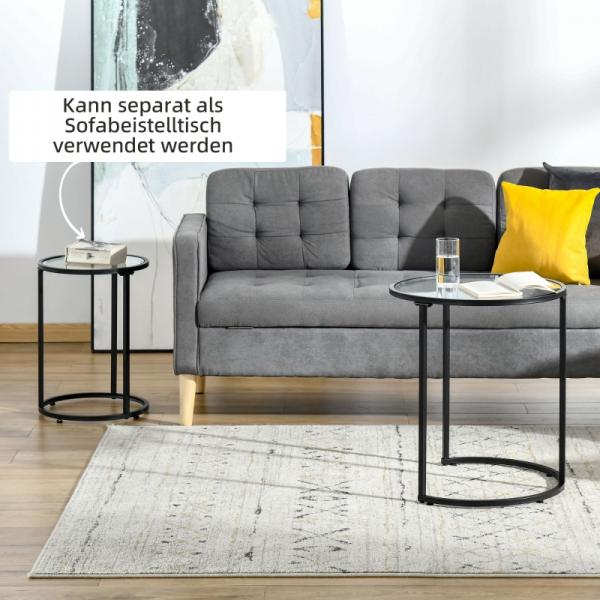 2er-Set Beistelltische im Skandi-Design, Couchtische, stapelbar, Schwarz