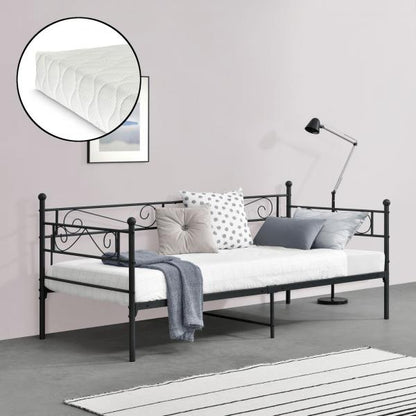 Letto in metallo Kerava 90x200 cm con materasso in schiuma fredda Nero