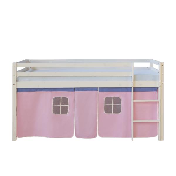 Hochbett Spielbett Kinderbett Leiter Kiefer Vorhang pink 90x200 Jugendbett