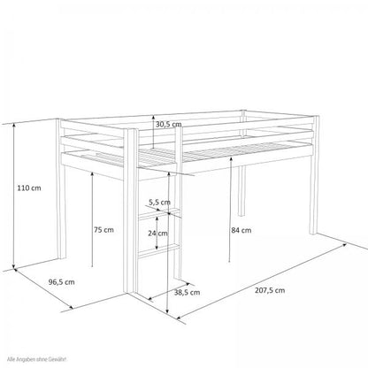 Letto a soppalco letto gioco letto per bambini scala pino tenda rosa 90x200 letto per ragazzi