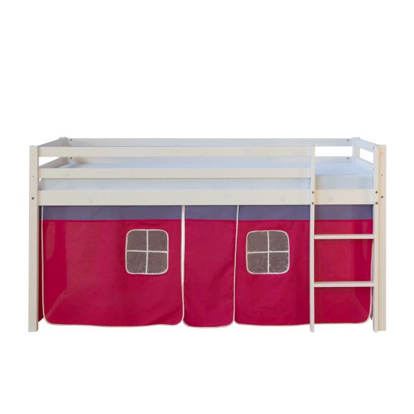 Lit mezzanine lit ludique lit enfant échelle pin rideau rouge 90x200 lit jeunesse