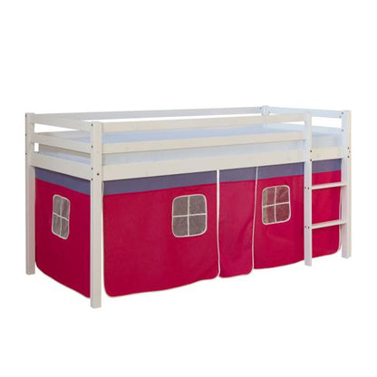 Lit mezzanine lit ludique lit enfant échelle pin rideau rouge 90x200 lit jeunesse