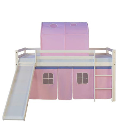 Hochbett Spielbett Kinderbett Rutsche Vorhang pink 90x200 Jugendbett Kiefer