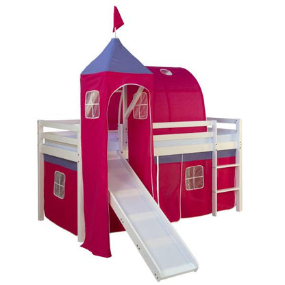 Hochbett Spielbett Kinderbett Rutsche Turm Vorhang rot 90x200 Jugendbett Tunnel