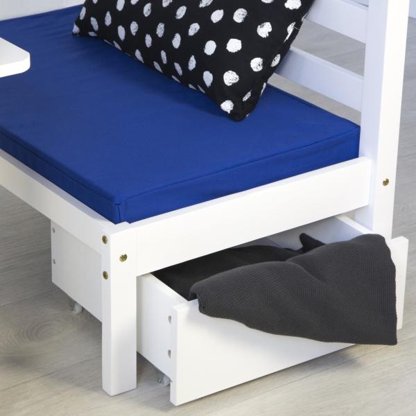 Kinderbett Hochbett 90x200 weiss Schreibtisch Etagenbett + Sitzkissen blau