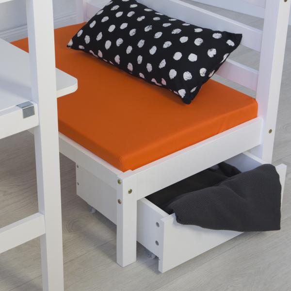 Kinderbett Hochbett 90x200 weiss Schreibtisch Etagenbett + Sitzkissen orange