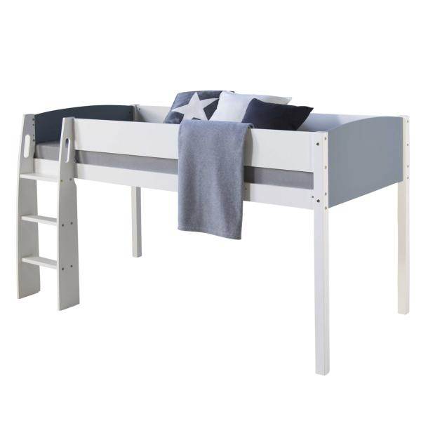 Hochbett Spielbett Kinderbett Leiter 90x200 massiv Jugendbett weiss grau - Palo24