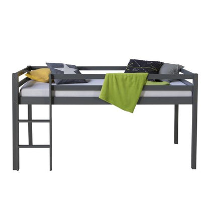 Hochbett Spielbett Kinderbett Leiter Kiefer grau 90x200 massiv Jugendbett