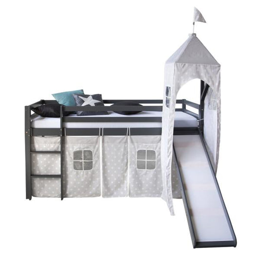 Lit mezzanine lit de jeu lit enfant tour coulissante rideau gris 90x200 lit jeunesse