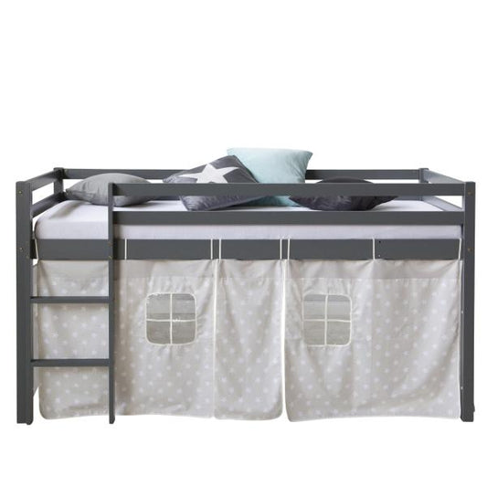 Lit mezzanine lit ludique lit enfant pin échelle rideau gris 90x200 lit jeunesse