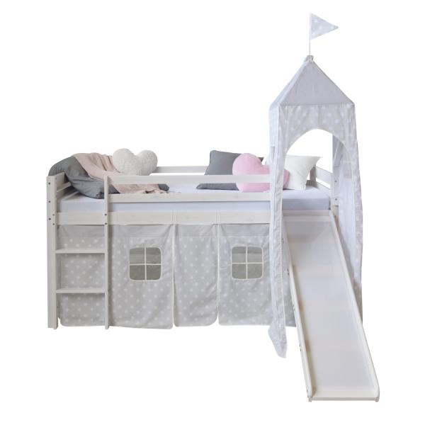 Lit mezzanine lit de jeu lit enfant tour coulissante rideau gris étoile 90x200 lit jeunesse