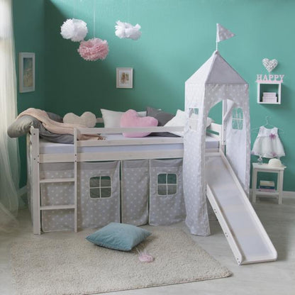 Lit mezzanine lit de jeu lit enfant tour coulissante rideau gris étoile 90x200 lit jeunesse