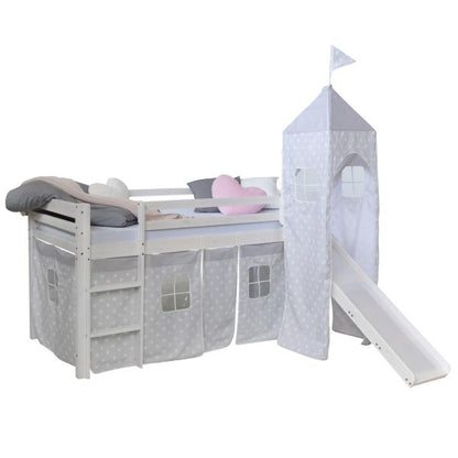 Lit mezzanine lit de jeu lit enfant tour coulissante rideau gris étoile 90x200 lit jeunesse